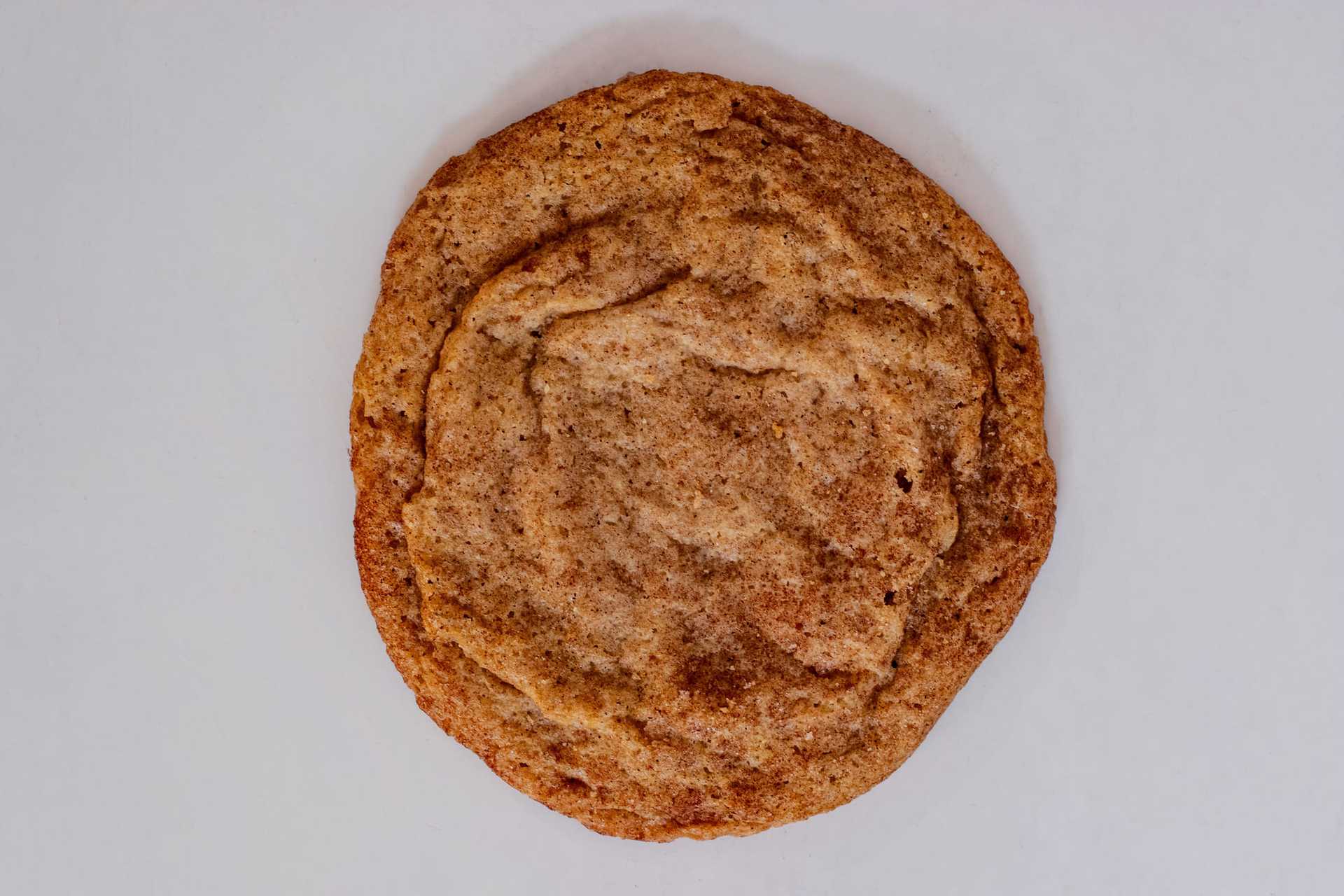 Snickerdoodle cookie with a cinnamon-sugar coating on a white background.